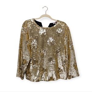 Frances Valentine Taylor Blouse M Gold Sequin Party Holiday Statement NWT